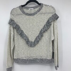 Voila womens small sweater pullover ruffles romantic cottage core gray NEW